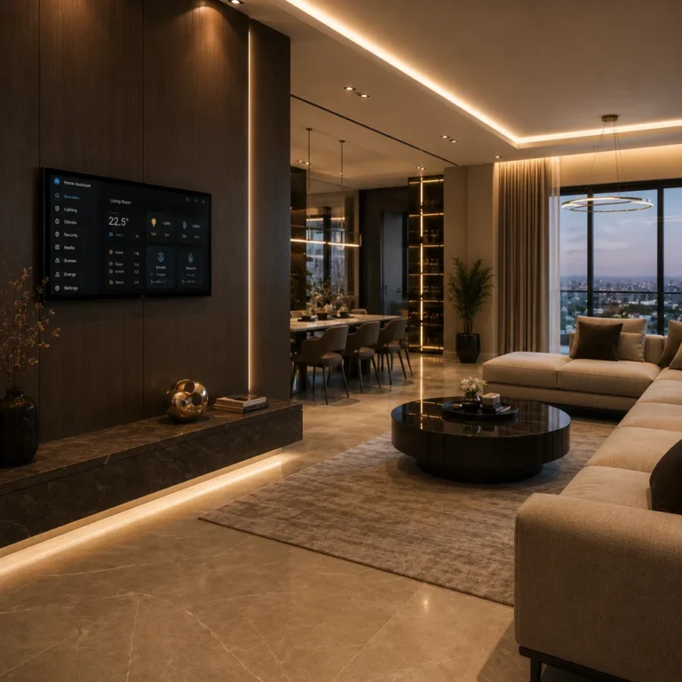 Apartament premium cu sistem Smart Home, iluminat arhitectural, platformă Home Assistant și automatizări inteligente pentru controlul locuinței.