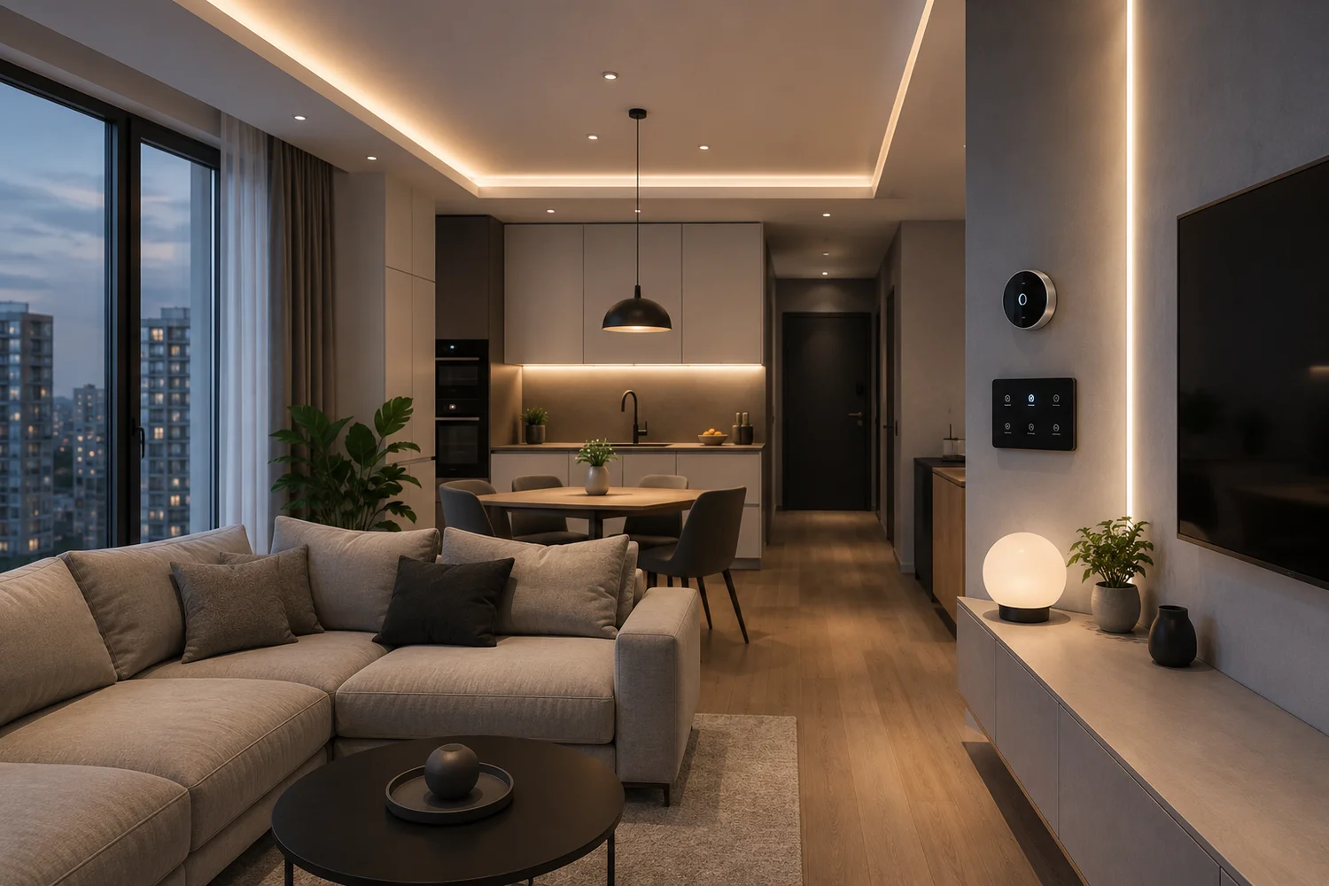 Apartament modern cu sistem Smart Home pentru controlul iluminatului, climatizării și automatizărilor dintr-o singură platformă.